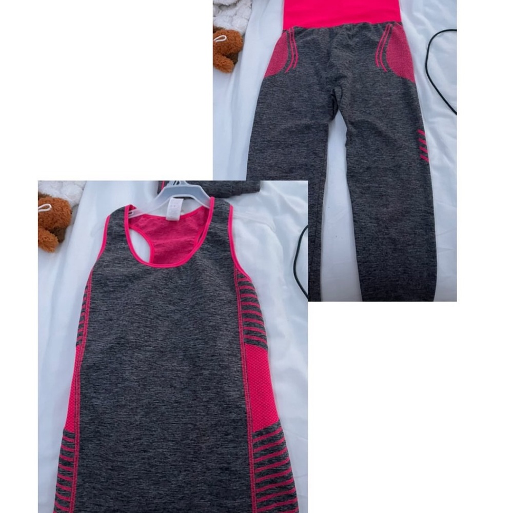 Athletic Tank and Leggings Set - Pink and Gray